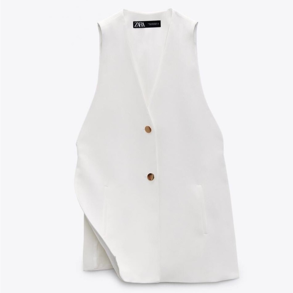 Zara White Vest Gold Buttons